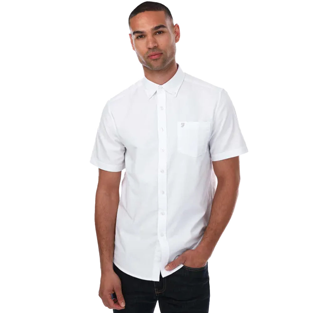 White - Front - Farah Mens Drayton Oxford Modern Short-Sleeved Shirt