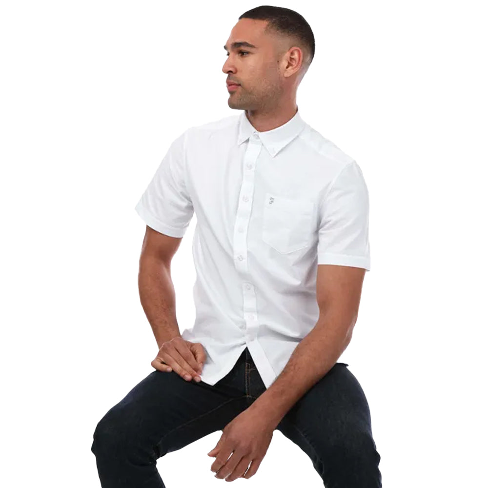 White - Side - Farah Mens Drayton Oxford Modern Short-Sleeved Shirt