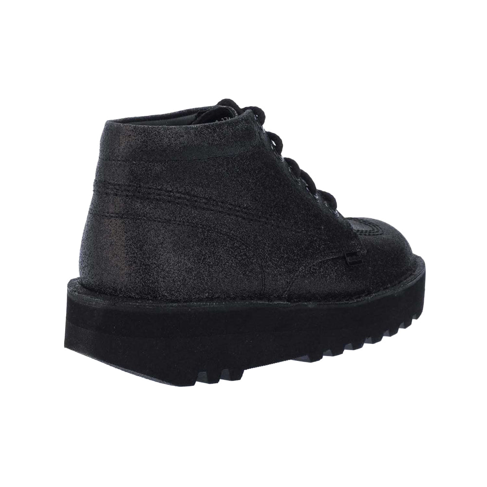 Black - Back - Kickers Womens-Ladies Kick Hi Glitter Leather Stack Heel Boots