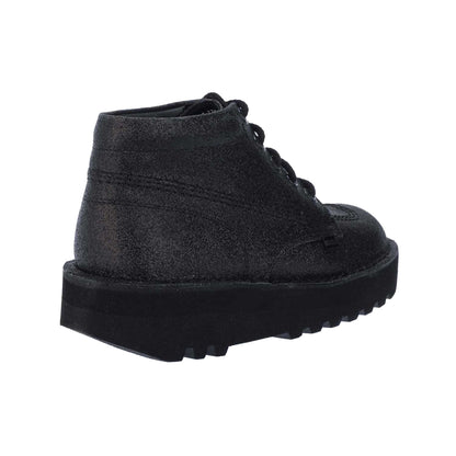 Black - Back - Kickers Womens-Ladies Kick Hi Glitter Leather Stack Heel Boots