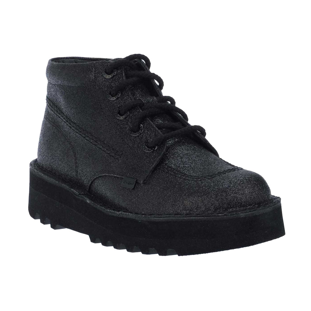 Black - Front - Kickers Womens-Ladies Kick Hi Glitter Leather Stack Heel Boots