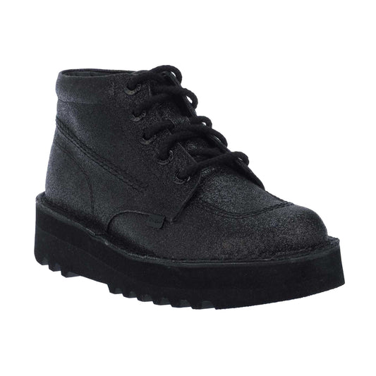 Black - Front - Kickers Womens-Ladies Kick Hi Glitter Leather Stack Heel Boots