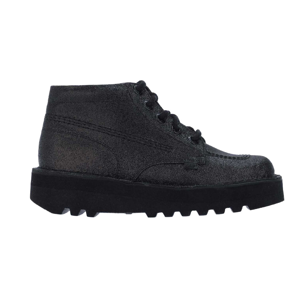 Black - Lifestyle - Kickers Womens-Ladies Kick Hi Glitter Leather Stack Heel Boots