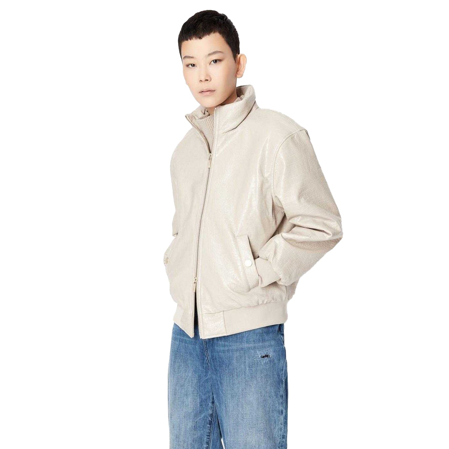 Beige - Side - Armani Exchange Womens-Ladies Bomber Jacket