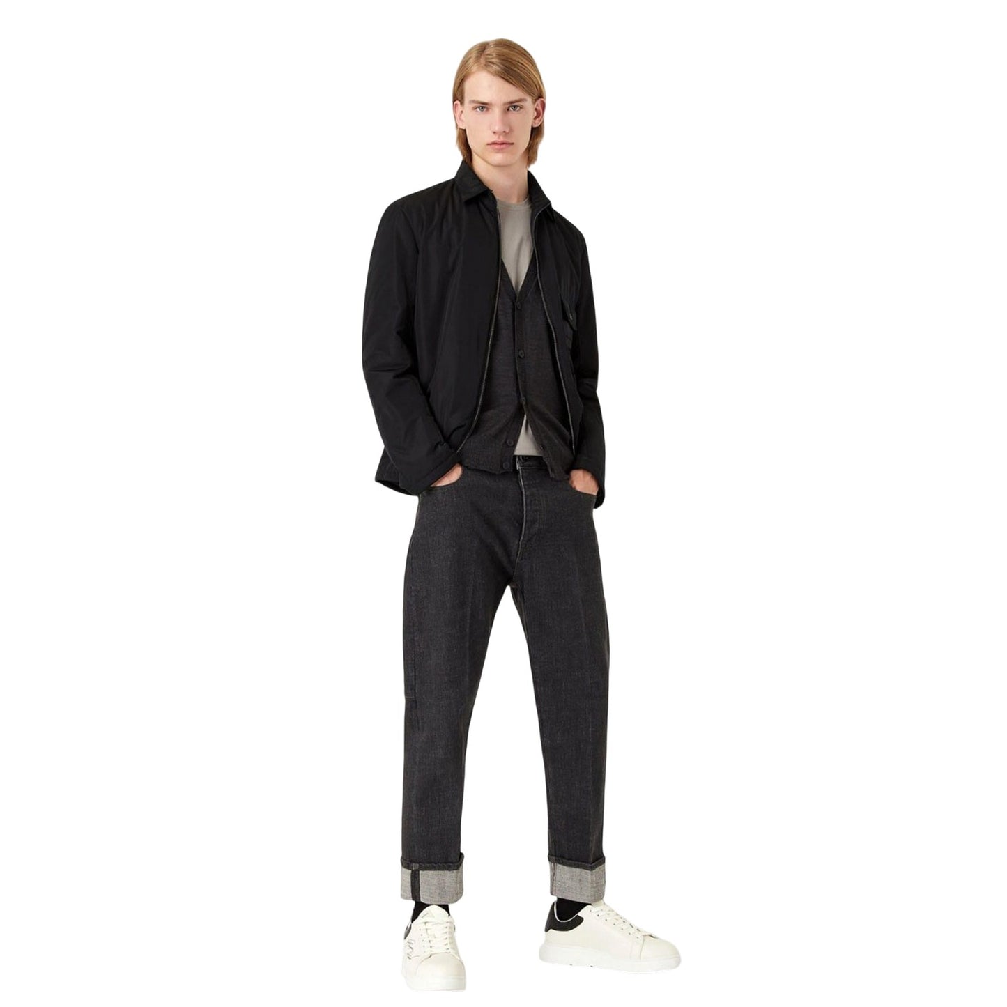 Grey - Close up - Emporio Armani Mens Cardigan
