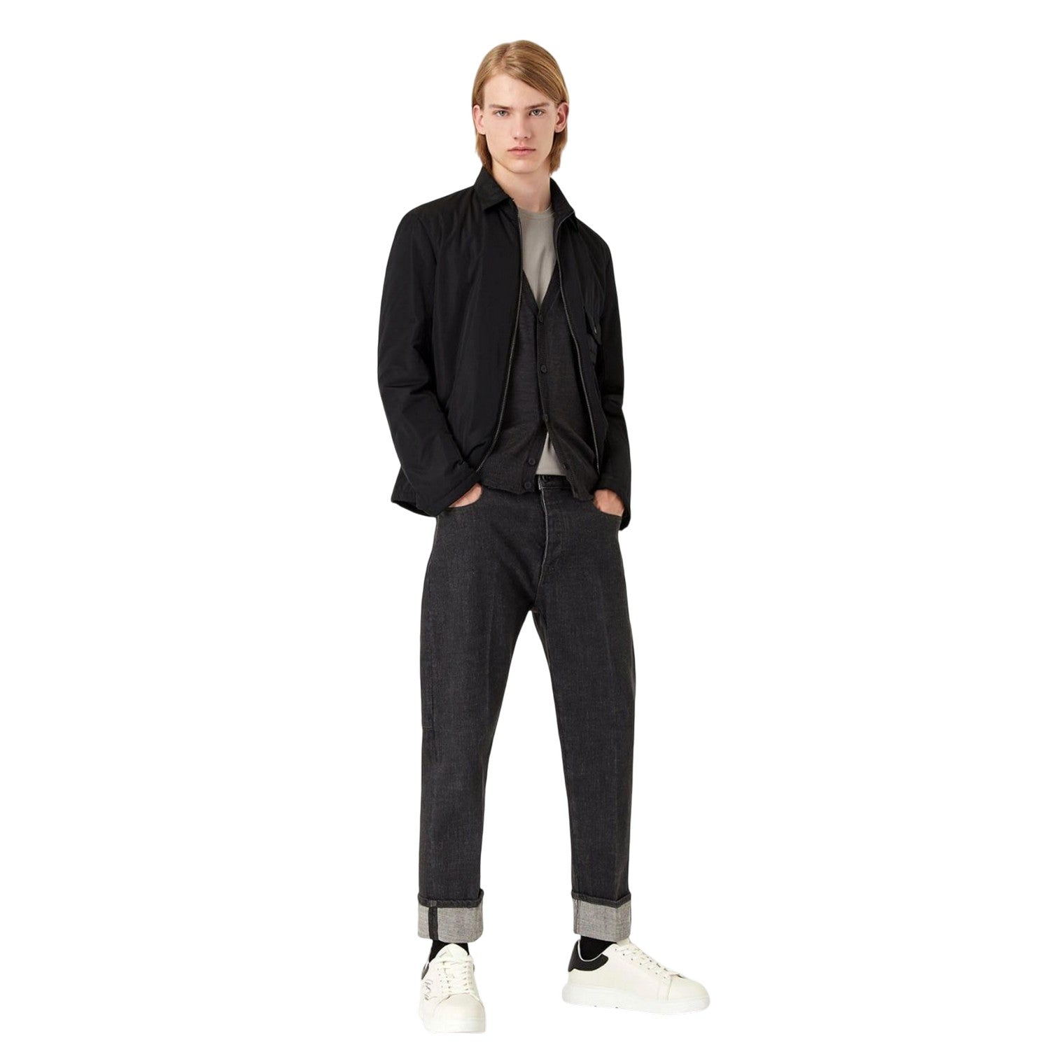 Grey - Close up - Emporio Armani Mens Cardigan