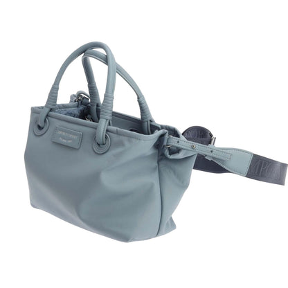 Blue - Side - Emporio Armani Logo Faux Fur Lined Shopper Bag