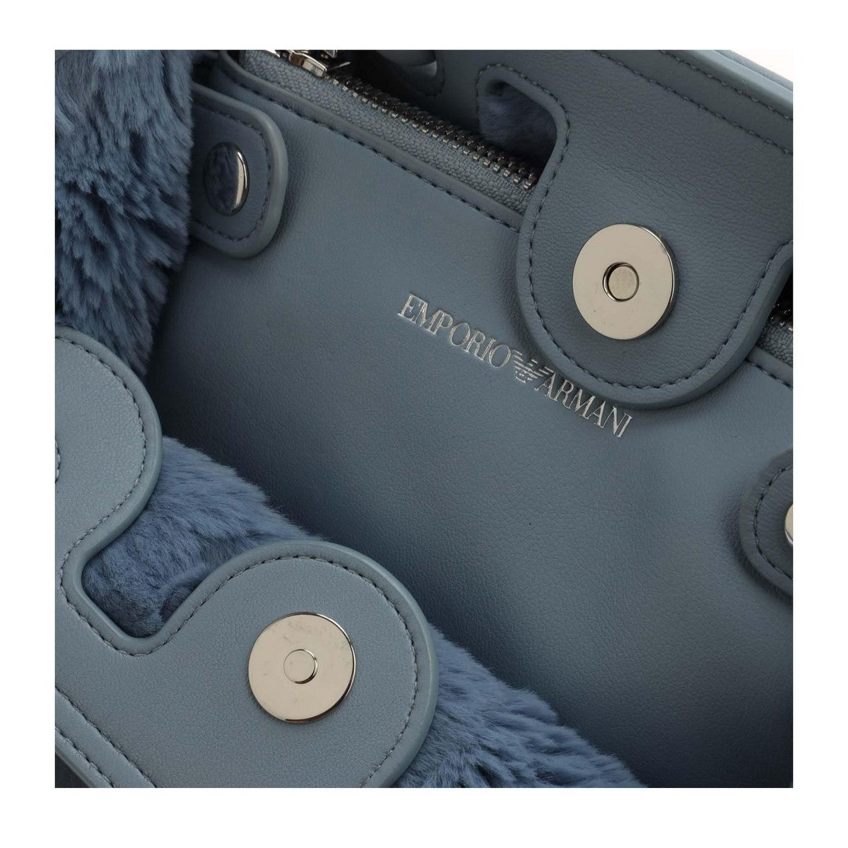 Blue - Lifestyle - Emporio Armani Logo Faux Fur Lined Shopper Bag