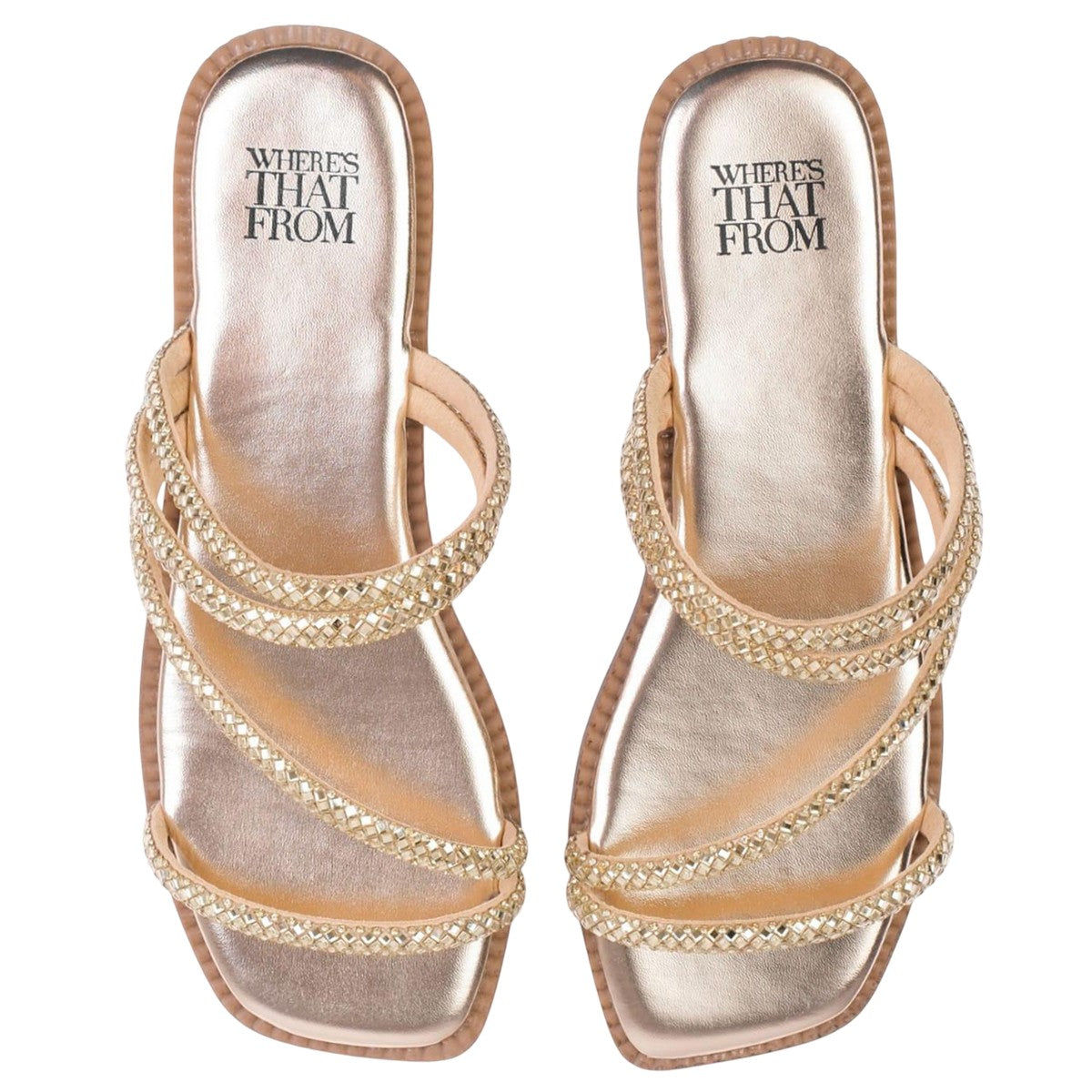 Gold - Back - Where´s That From Womens-Ladies Diamante Strappy Flat Sandals