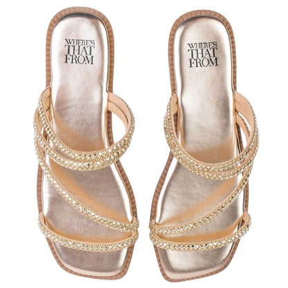 Gold - Back - Where´s That From Womens-Ladies Diamante Strappy Flat Sandals