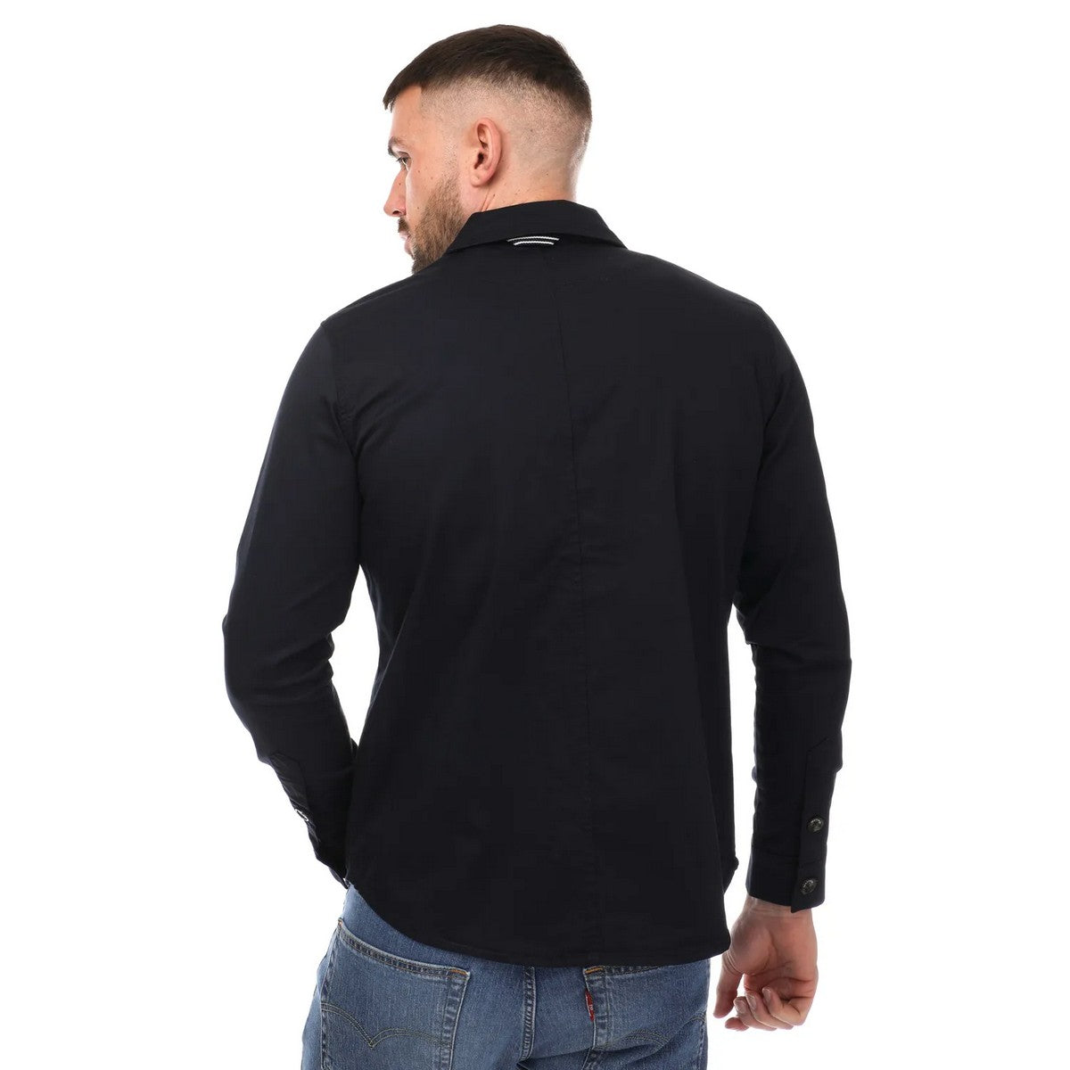 Navy - Back - Mercery Mens Sateen Stretch Overshirt