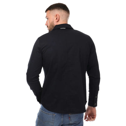 Navy - Back - Mercery Mens Sateen Stretch Overshirt