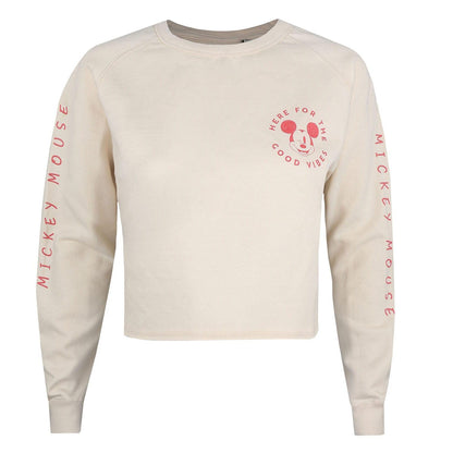 Grey - Front - Disney Womens-Ladies Good Vibes Mickey Mouse Crew Neck Sweatshirt