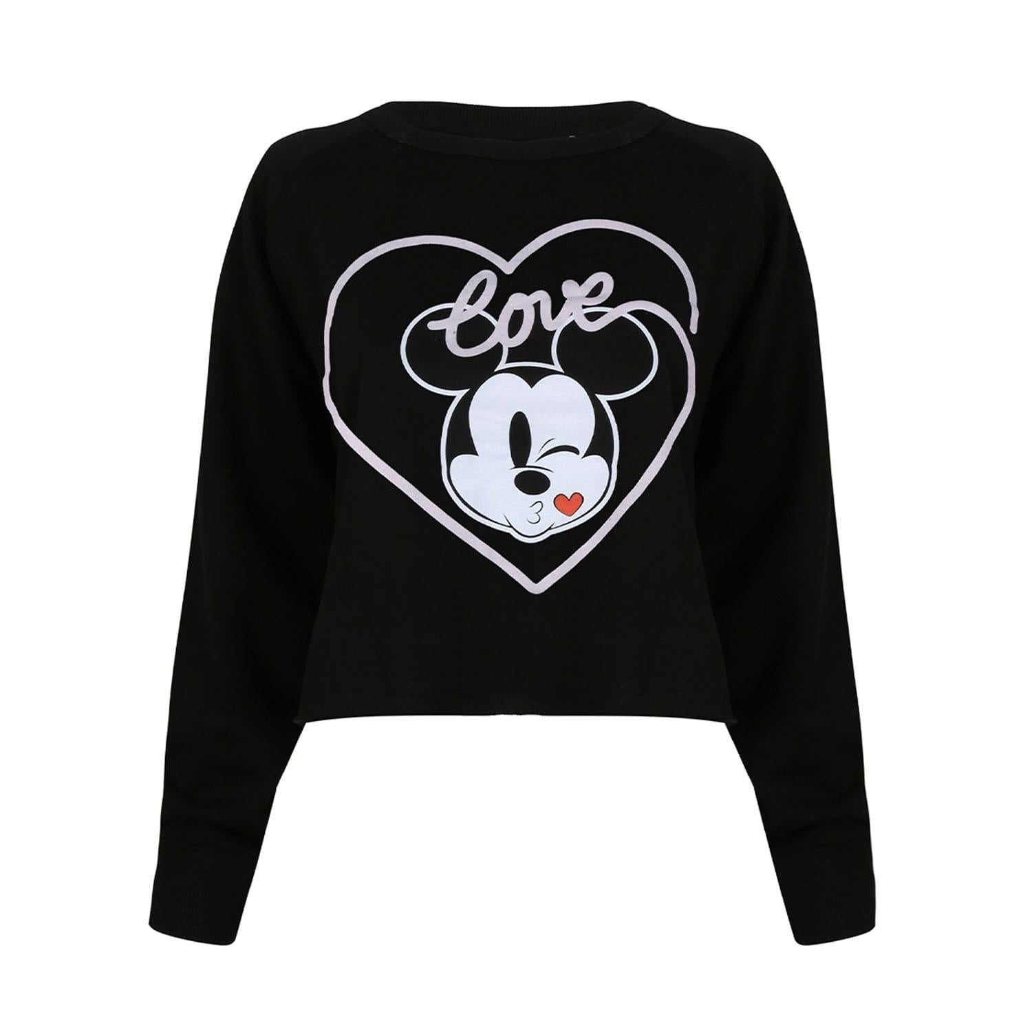 Black - Front - Disney Womens-Ladies Love Mickey Mouse Kiss Crew Neck Sweatshirt