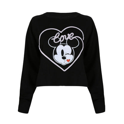 Black - Front - Disney Womens-Ladies Love Mickey Mouse Kiss Crew Neck Sweatshirt