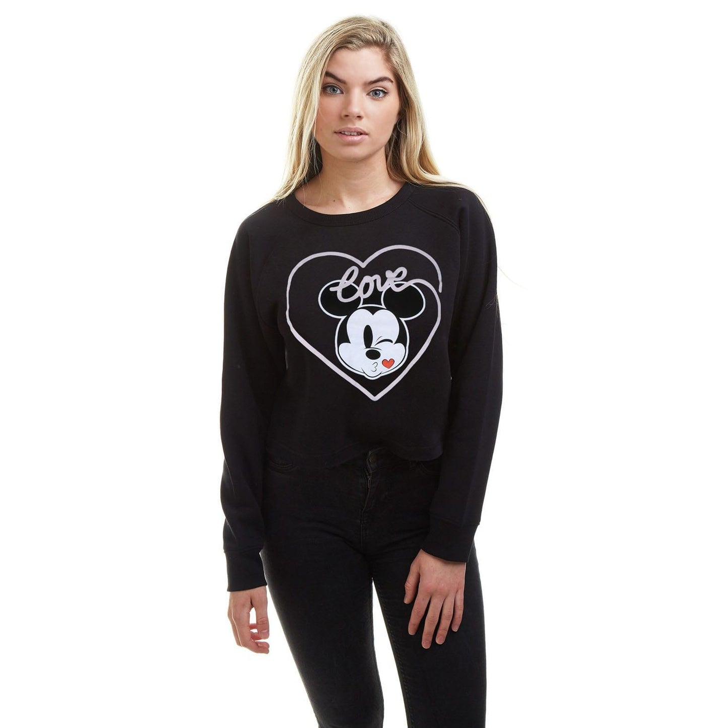Black - Lifestyle - Disney Womens-Ladies Love Mickey Mouse Kiss Crew Neck Sweatshirt