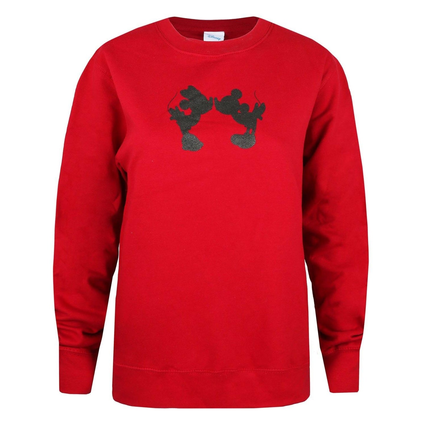 Red-Black - Front - Disney Womens-Ladies Mickey & Minnie Mouse Kiss Silhouette Crew Neck Sweatshirt