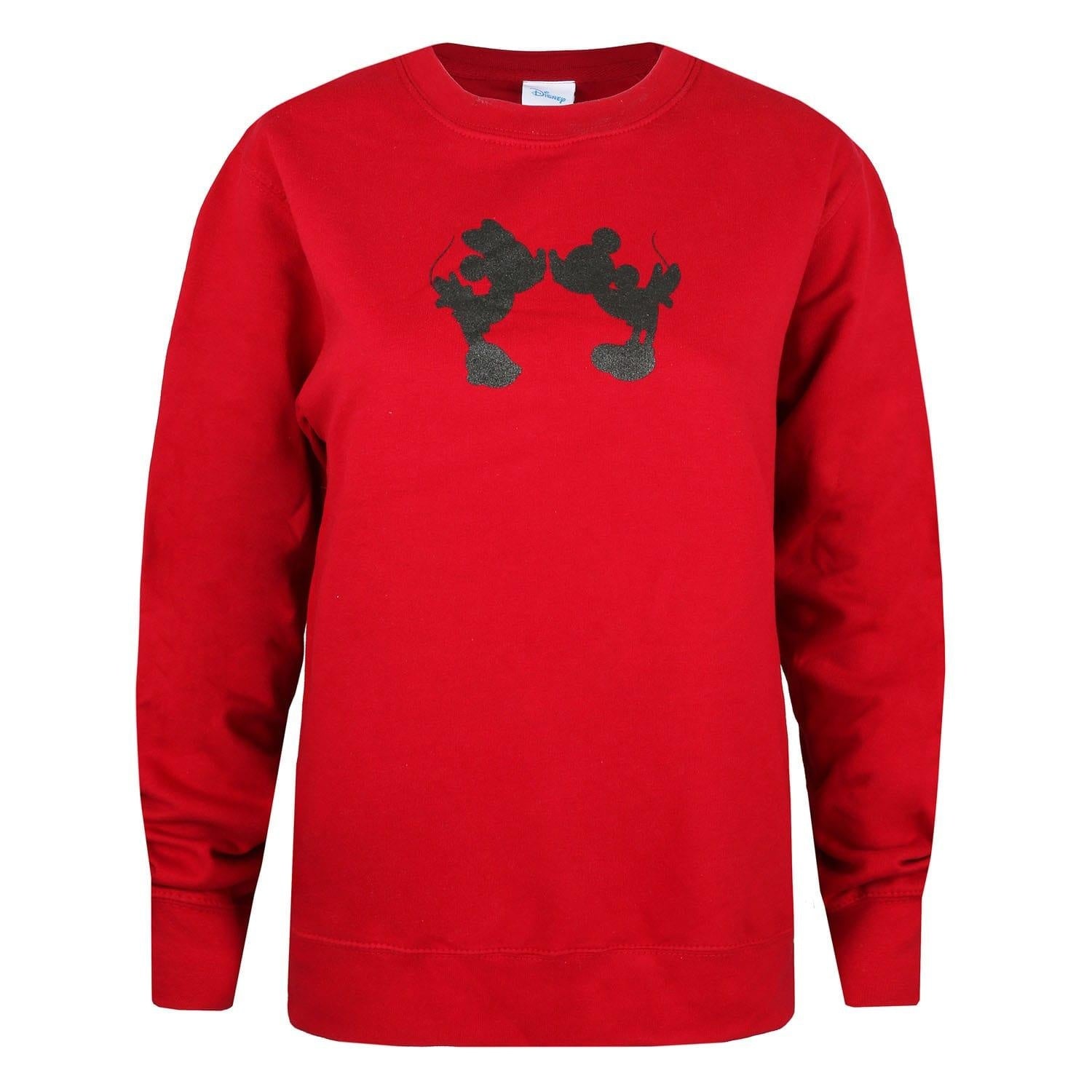 Red-Black - Front - Disney Womens-Ladies Mickey & Minnie Mouse Kiss Silhouette Crew Neck Sweatshirt