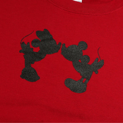 Red-Black - Side - Disney Womens-Ladies Mickey & Minnie Mouse Kiss Silhouette Crew Neck Sweatshirt