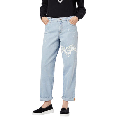 Blue - Front - Emporio Armani Womens-Ladies J89 Baggy Jeans