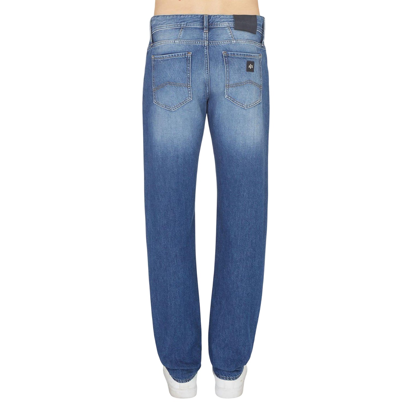 Indigo - Back - Armani Exchange Mens J16 Leather Patch Straight Jeans
