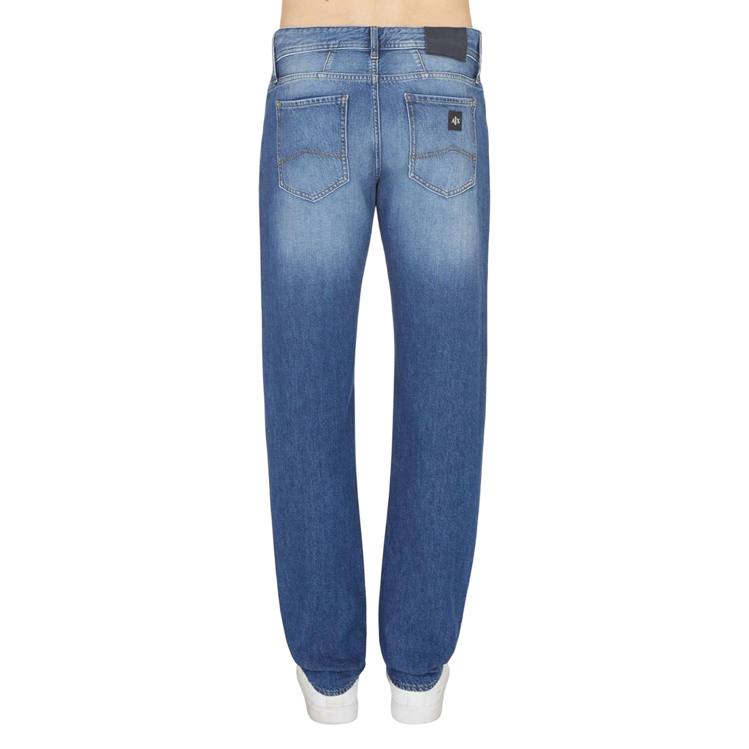 Indigo - Back - Armani Exchange Mens J16 Leather Patch Straight Jeans