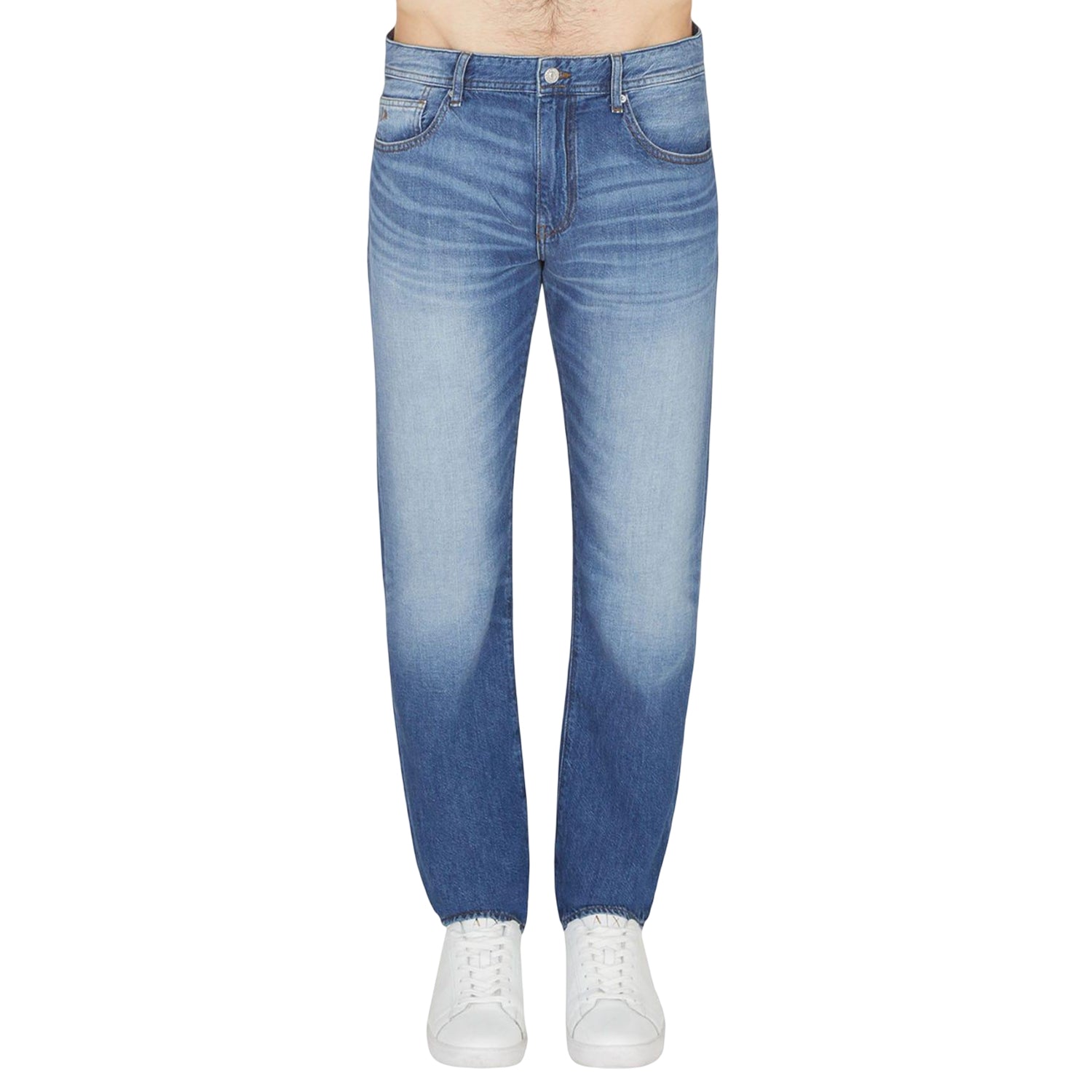 Indigo - Side - Armani Exchange Mens J16 Leather Patch Straight Jeans