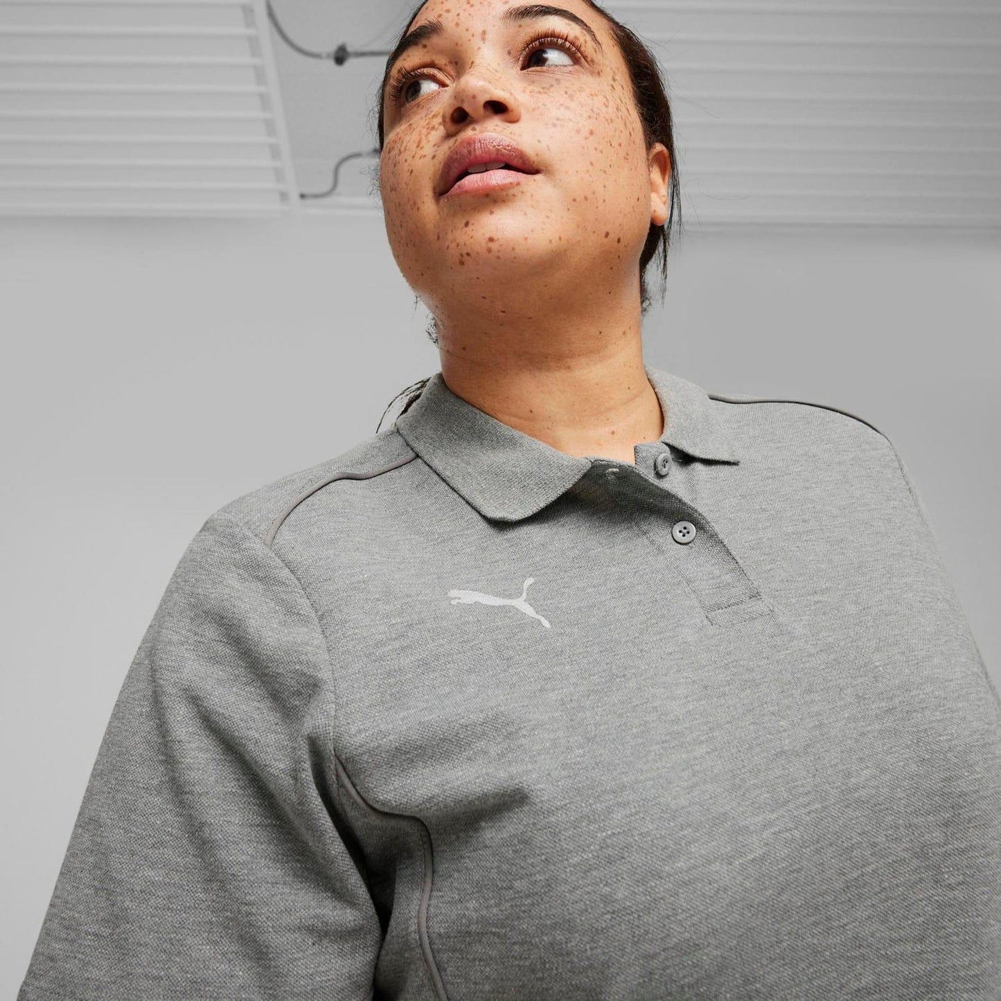 Grey - Close up - Puma Mens TeamFINAL Casuals Polo Shirt
