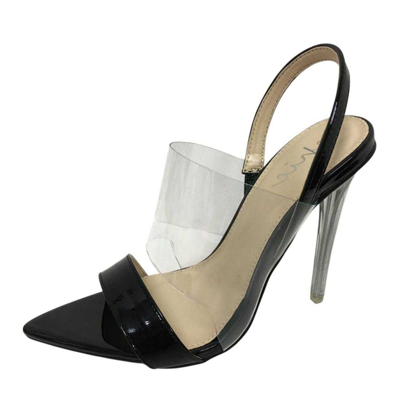 Black - Back - Where´s That From Womens-Ladies Pointed Clear Strap Sandals