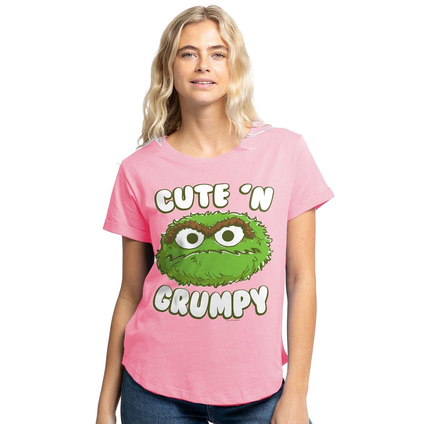 Pink - Front - Sesame Street Womens-Ladies Cute N Grumpy T-Shirt