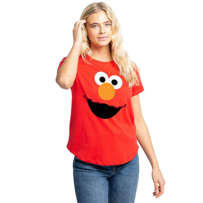 Red - Front - Sesame Street Womens-Ladies Elmo Face T-Shirt
