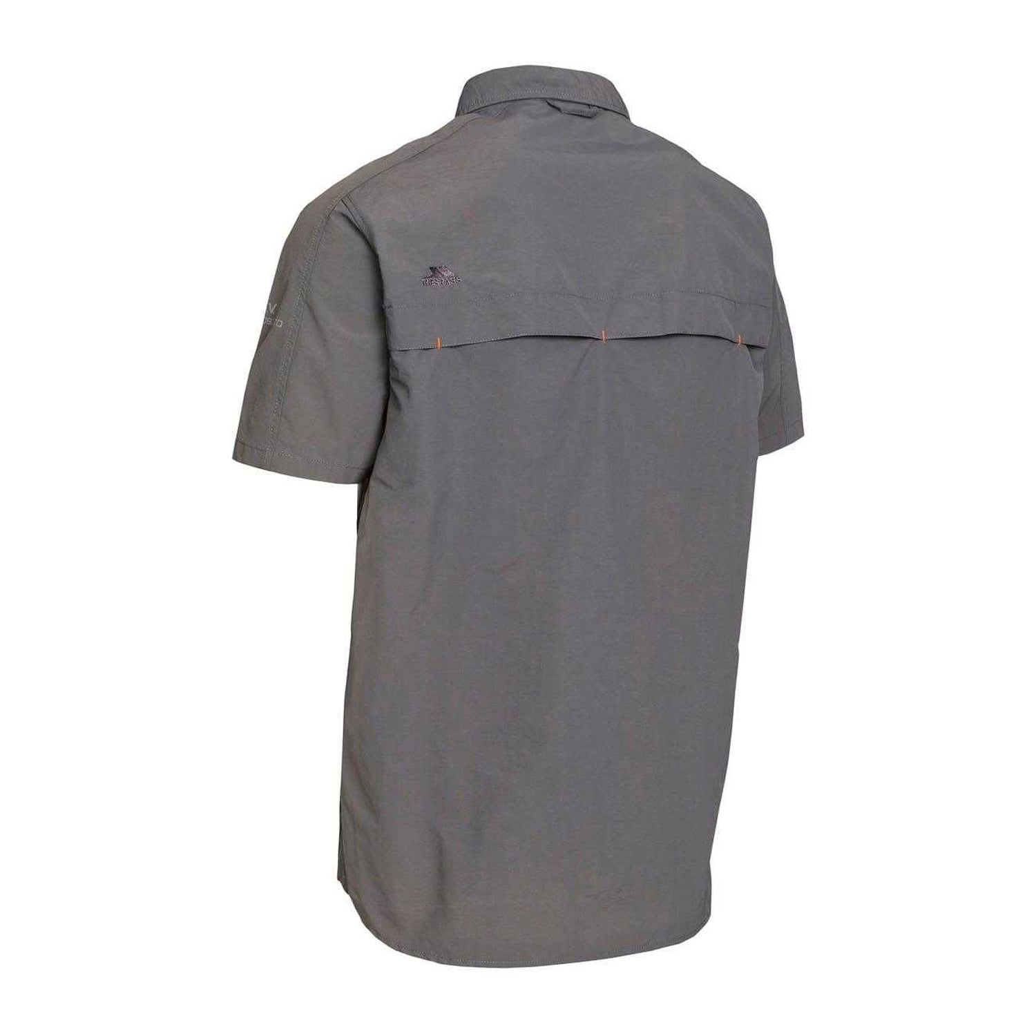 Grey - Back - Trespass Mens Lowrel Mosquito Repellent Short-Sleeved Shirt