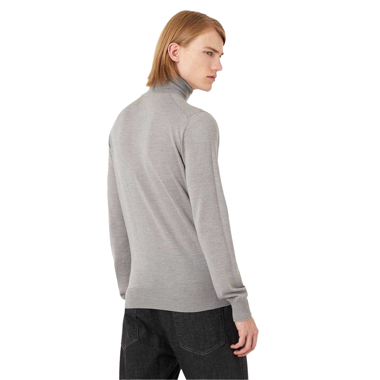 Grey - Back - Emporio Armani Mens Roll Neck Sweater Top