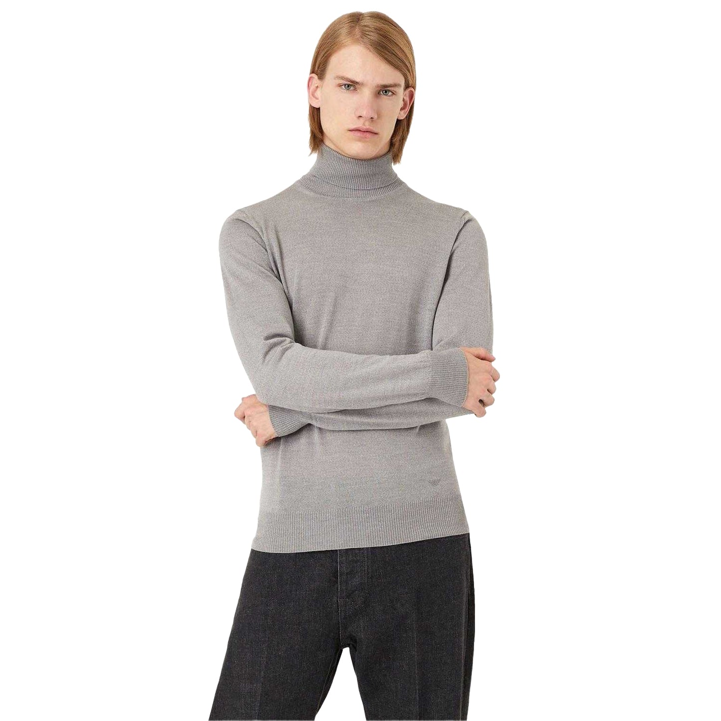 Grey - Side - Emporio Armani Mens Roll Neck Sweater Top