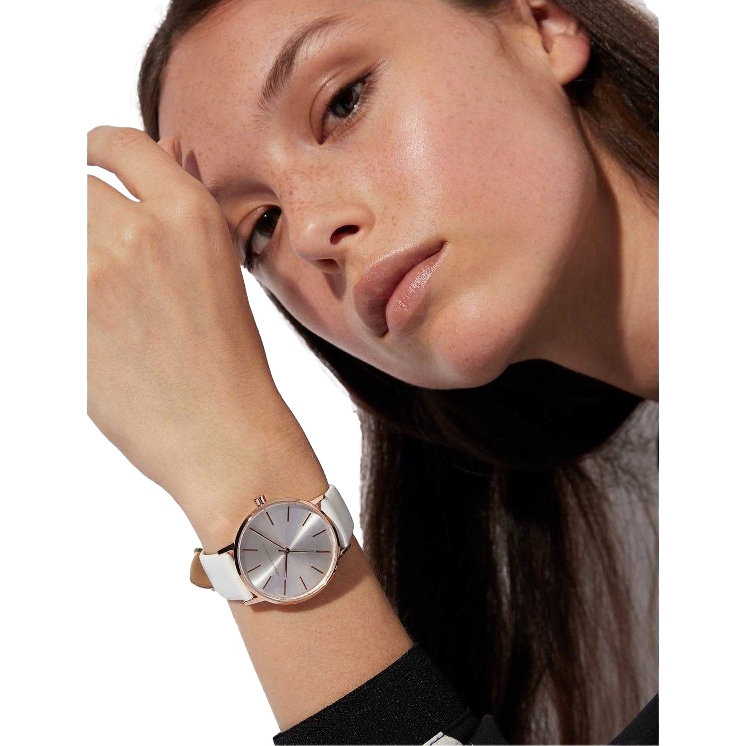 White - Pack Shot - Armani Womens-Ladies Logo Analogue Watch