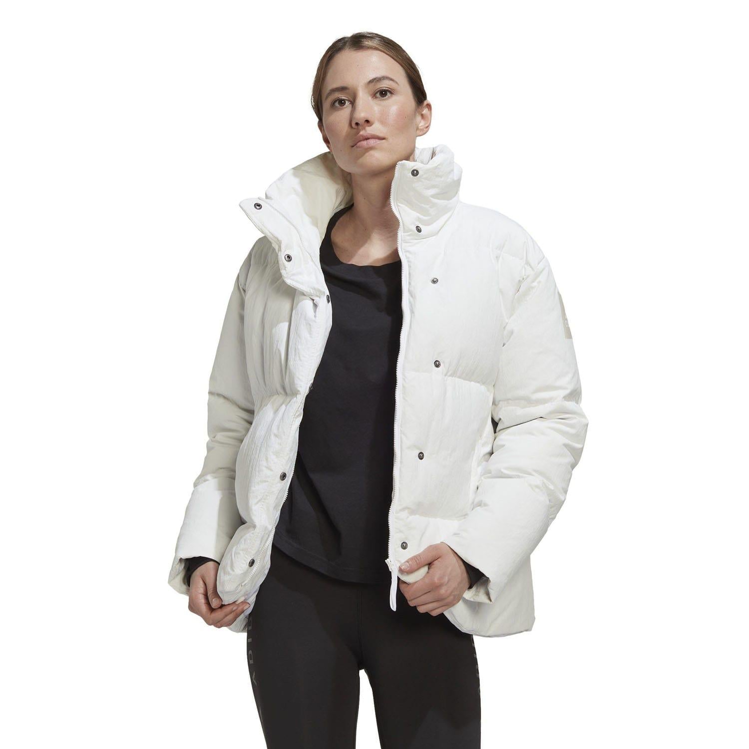 White - Side - Adidas Womens-Ladies Baffled Padded Down Jacket