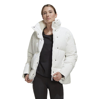 White - Side - Adidas Womens-Ladies Baffled Padded Down Jacket