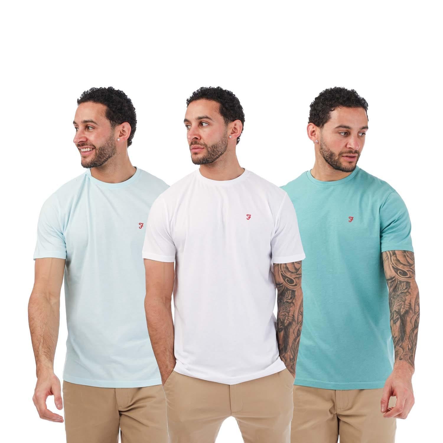 Sky Blue-White-Blue - Front - Farah Mens Sheton T-Shirt (Pack of 3)