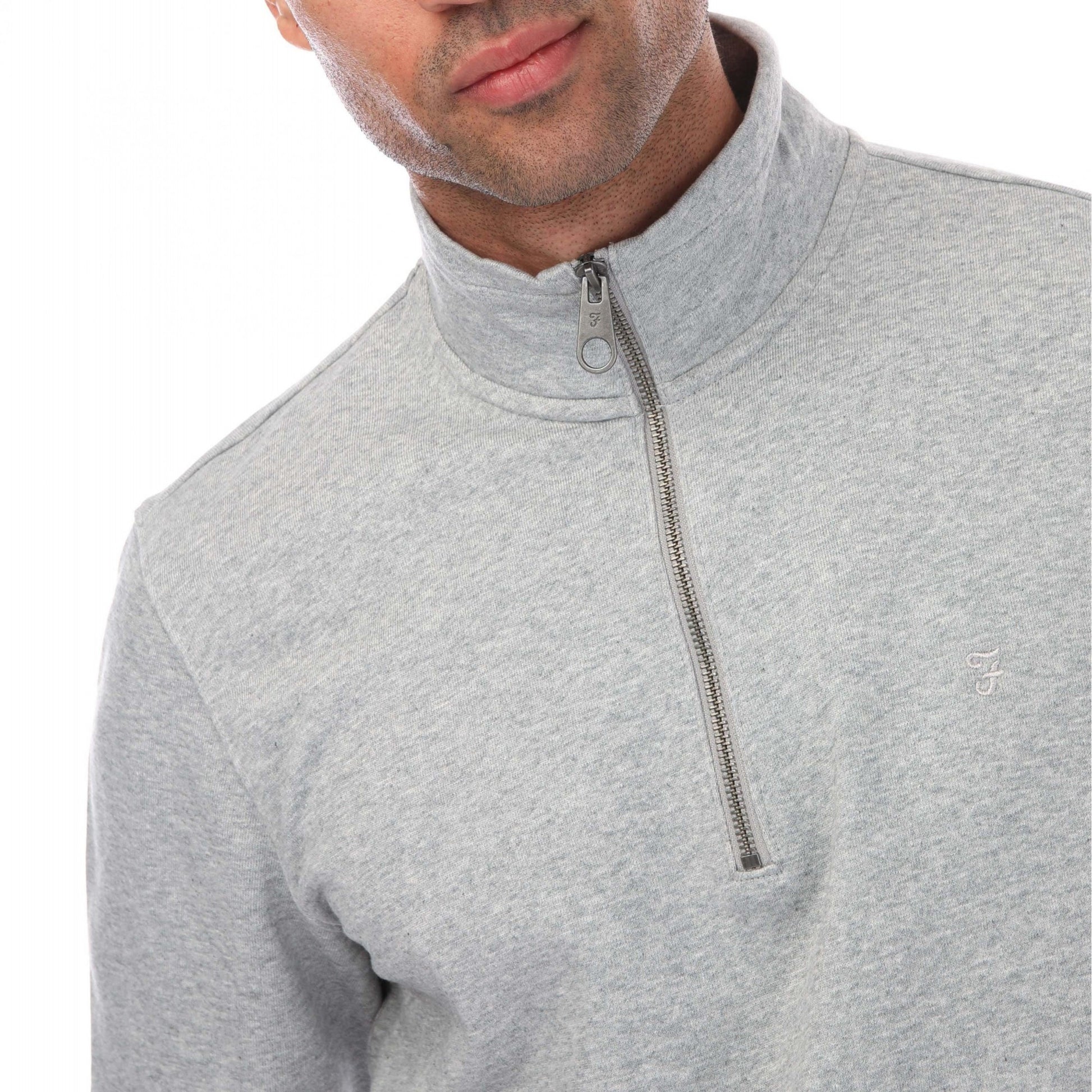 Grey Marl - Side - Farah Mens Aintree Half Zip Sweatshirt