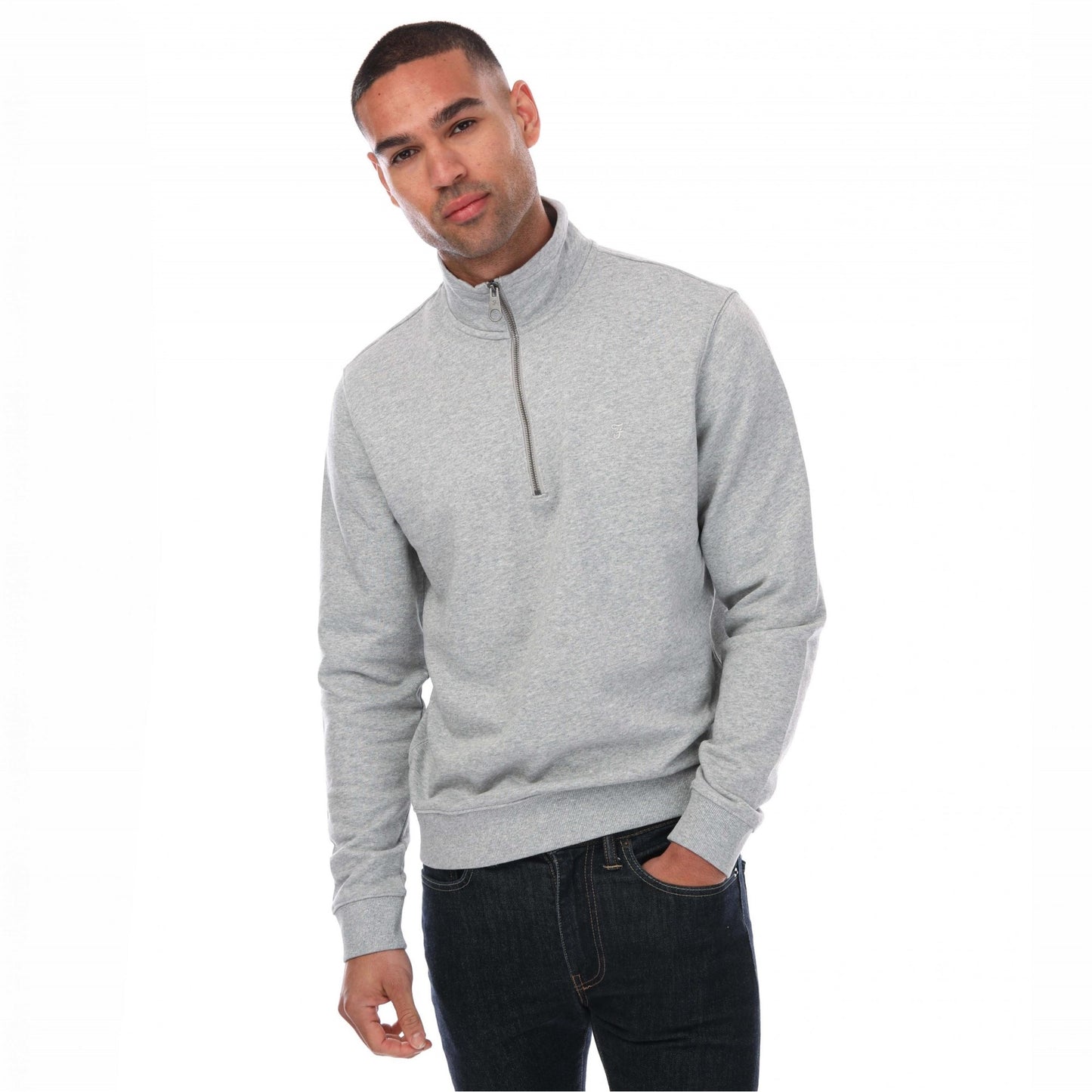 Grey Marl - Front - Farah Mens Aintree Half Zip Sweatshirt