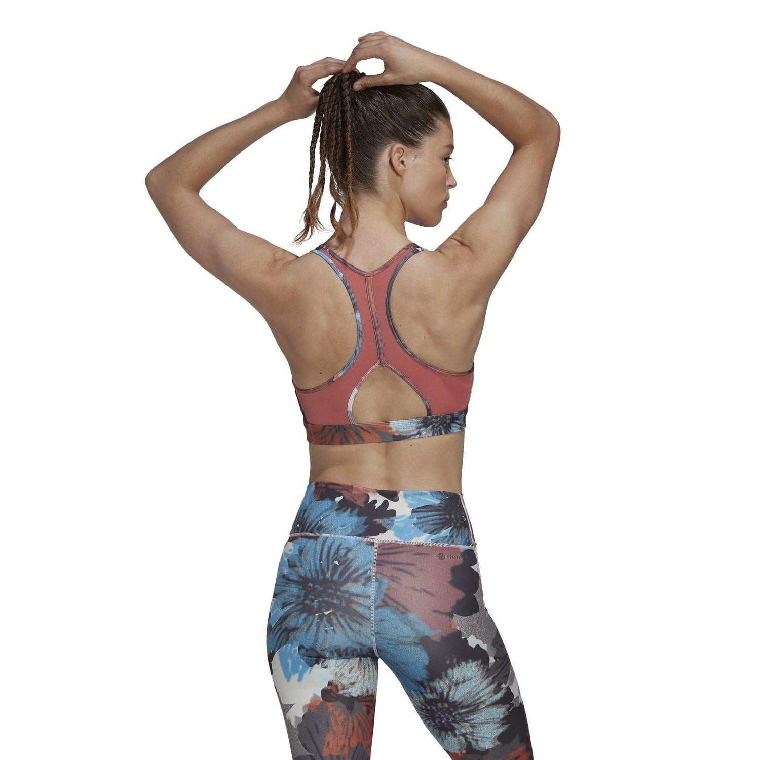 Red - Back - Adidas Womens-Ladies Powerreact Medium Support Training Bra