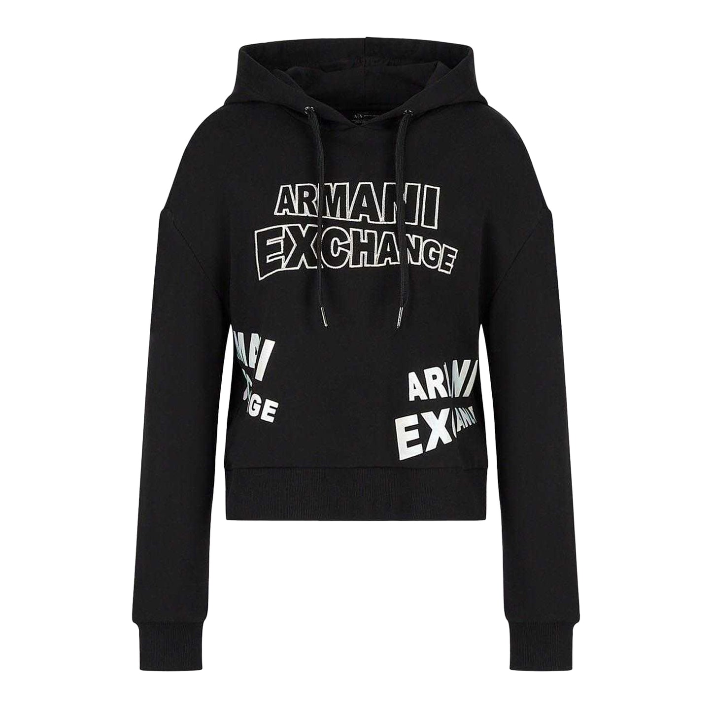 Black - Front - Armani Exchange Womens-Ladies Pull Over Hoodie
