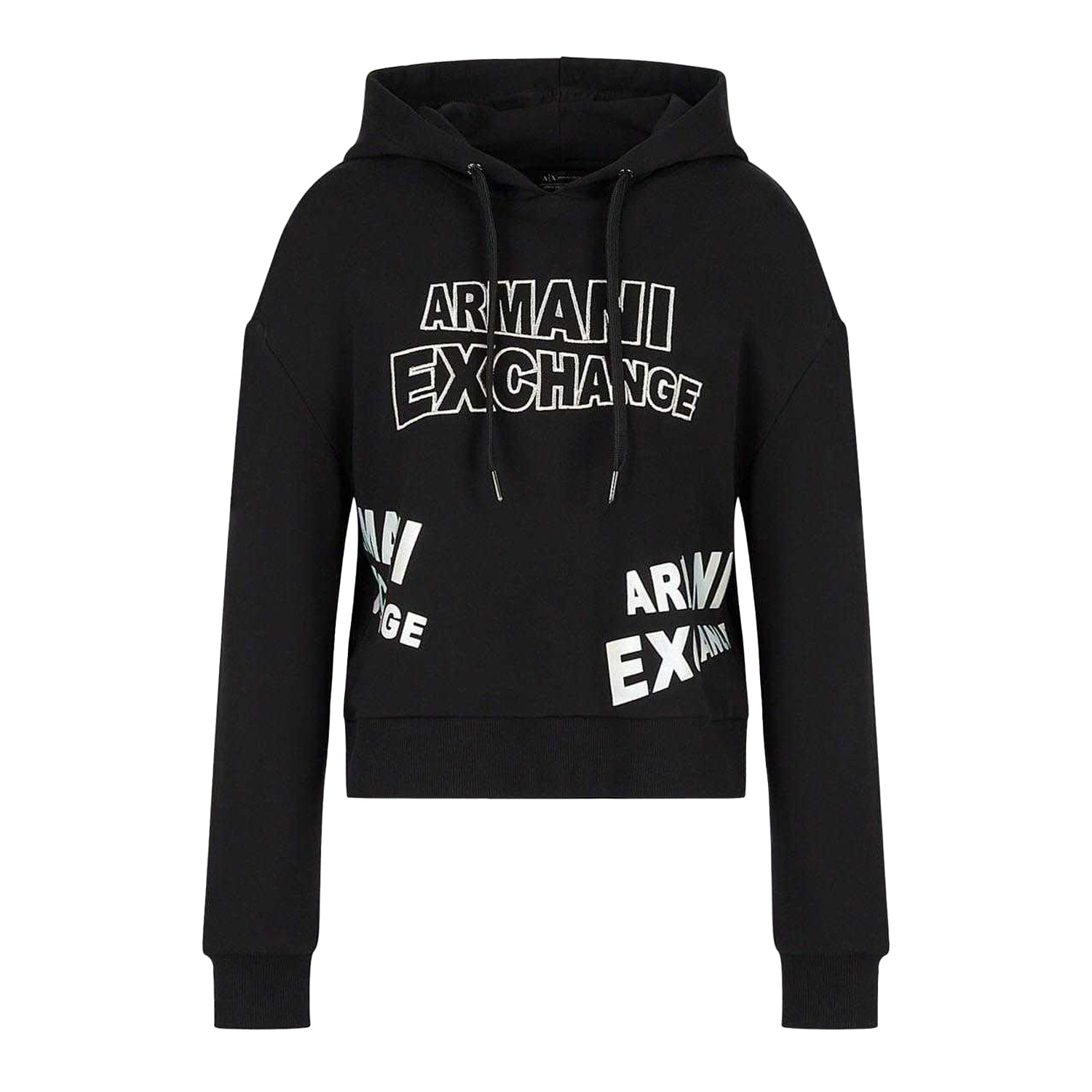 Black - Front - Armani Exchange Womens-Ladies Pull Over Hoodie
