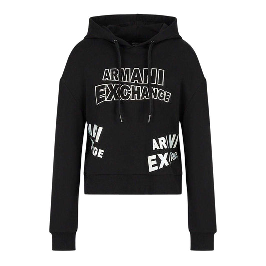Black - Front - Armani Exchange Womens-Ladies Pull Over Hoodie