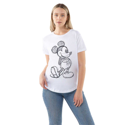 White - Back - Disney Womens-Ladies Mickey Mouse Sketch T-Shirt