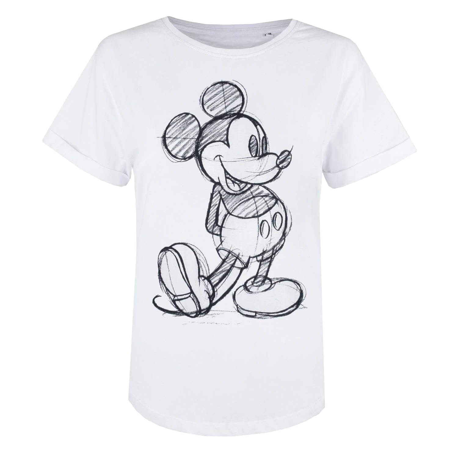 White - Front - Disney Womens-Ladies Mickey Mouse Sketch T-Shirt