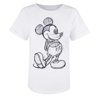 White - Front - Disney Womens-Ladies Mickey Mouse Sketch T-Shirt