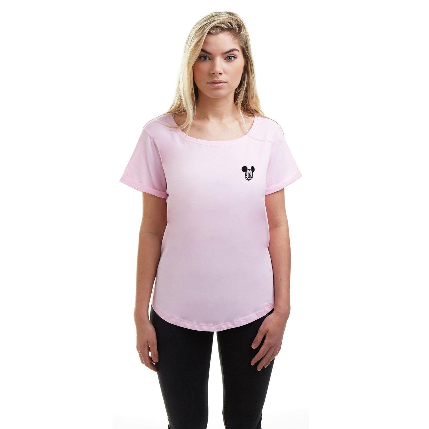 Pink - Side - Disney Womens-Ladies Mickey Mouse Face T-Shirt