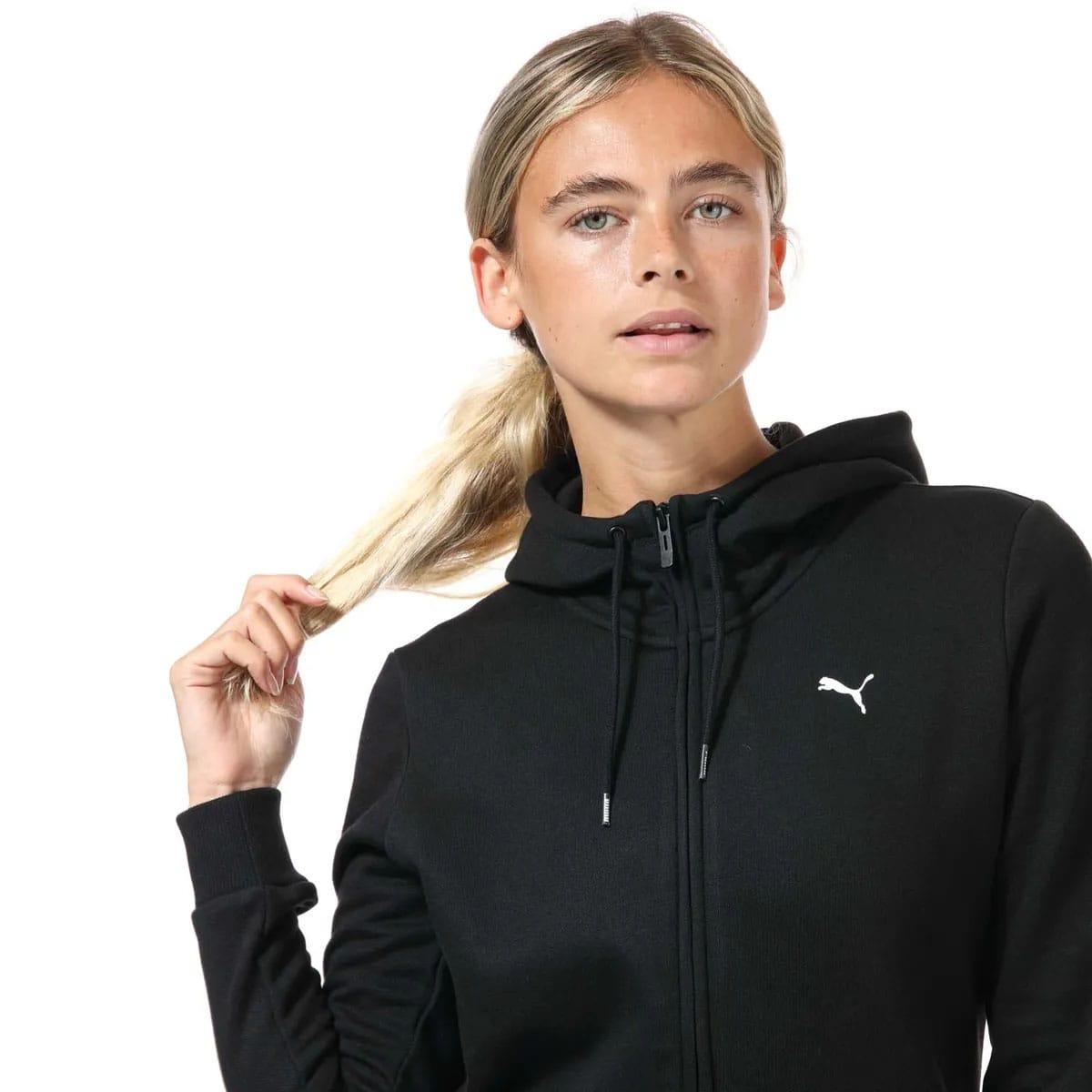 Black - Side - Puma Womens-Ladies Essentials Full Zip Hoodie