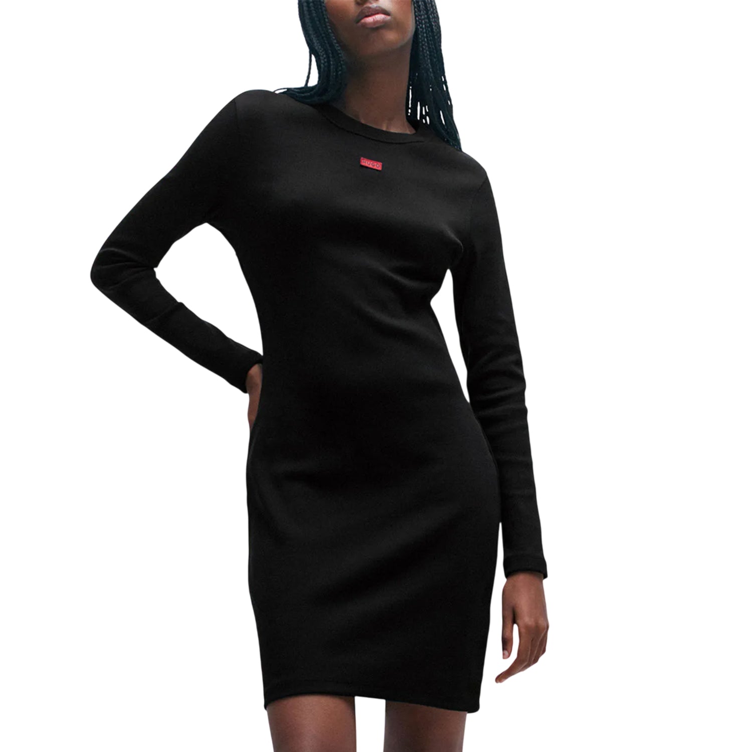 Black - Side - Hugo Womens-Ladies Nemalia Cotton Stretch Bodycon Dress